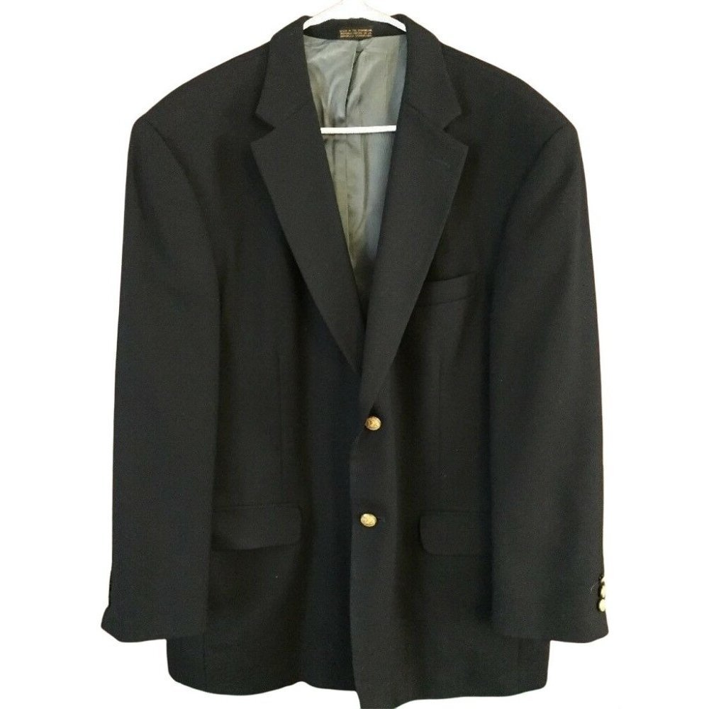 90s Y2K Stafford Blazer Mens 44R Navy Wool Blend Gold Buttons Classic Preppy VTG